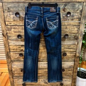 BKE Women's Dark Blue Boot Cut Jeans with Embellished Pockets